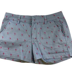 Blue Rain Womens Shorts Size Medium Blue Pink Flamingos Stretch